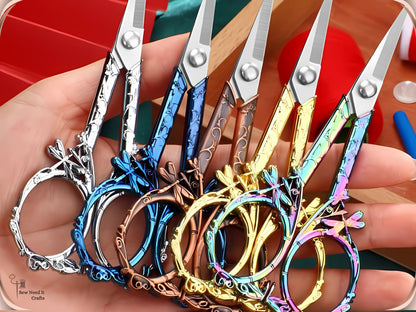 Elegant Metal Engraved Dragonfly Design Retro Antique Vintage Style Sewing Scissors