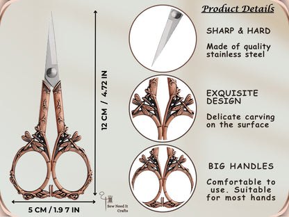Elegant Metal Engraved Dragonfly Design Retro Antique Vintage Style Sewing Scissors