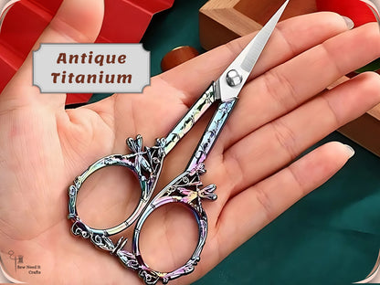 Elegant Metal Engraved Dragonfly Design Retro Antique Vintage Style Sewing Scissors