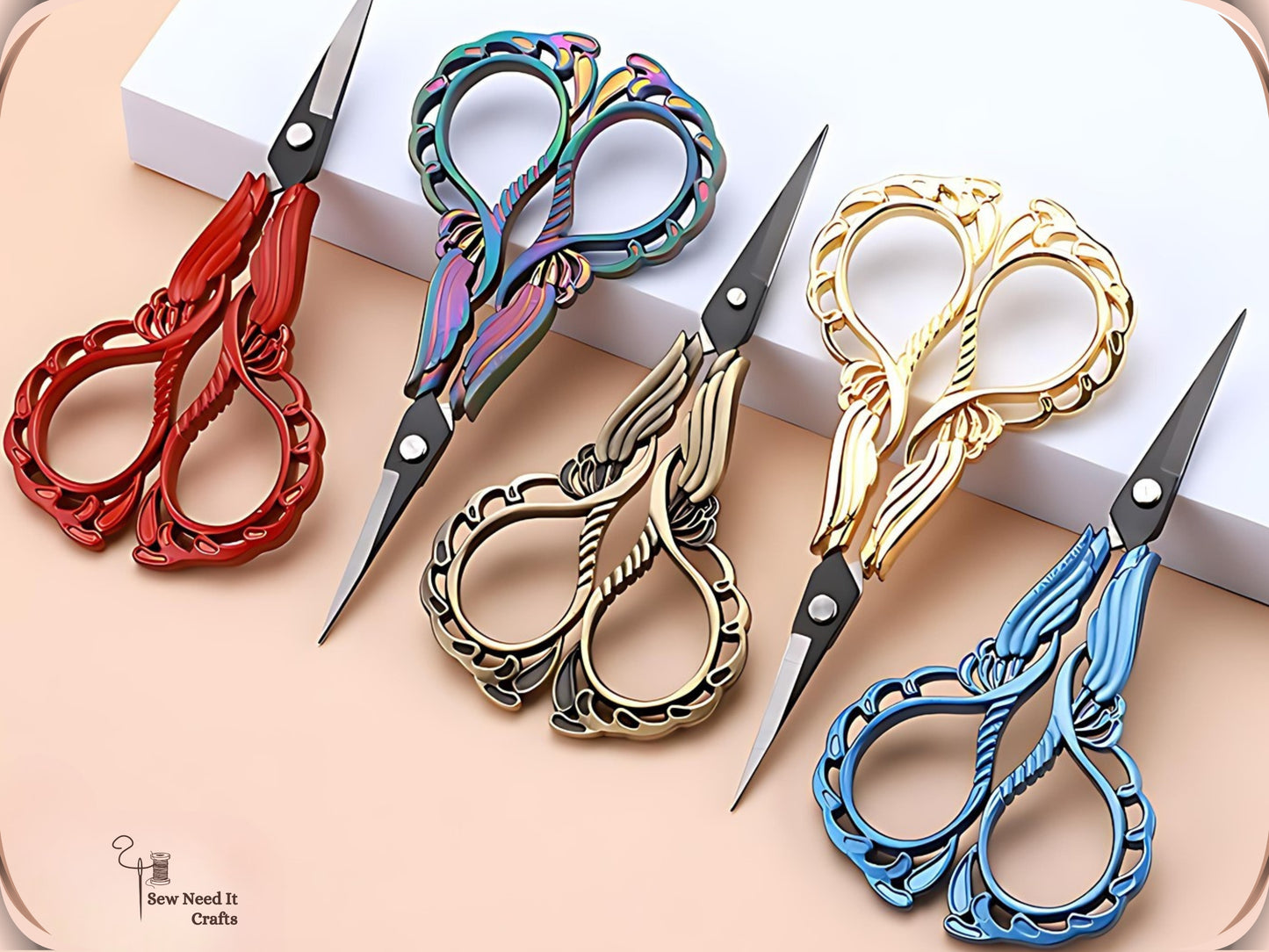 Elegant Metal Engraved Orchid Flower Retro Antique Vintage Sewing Scissors