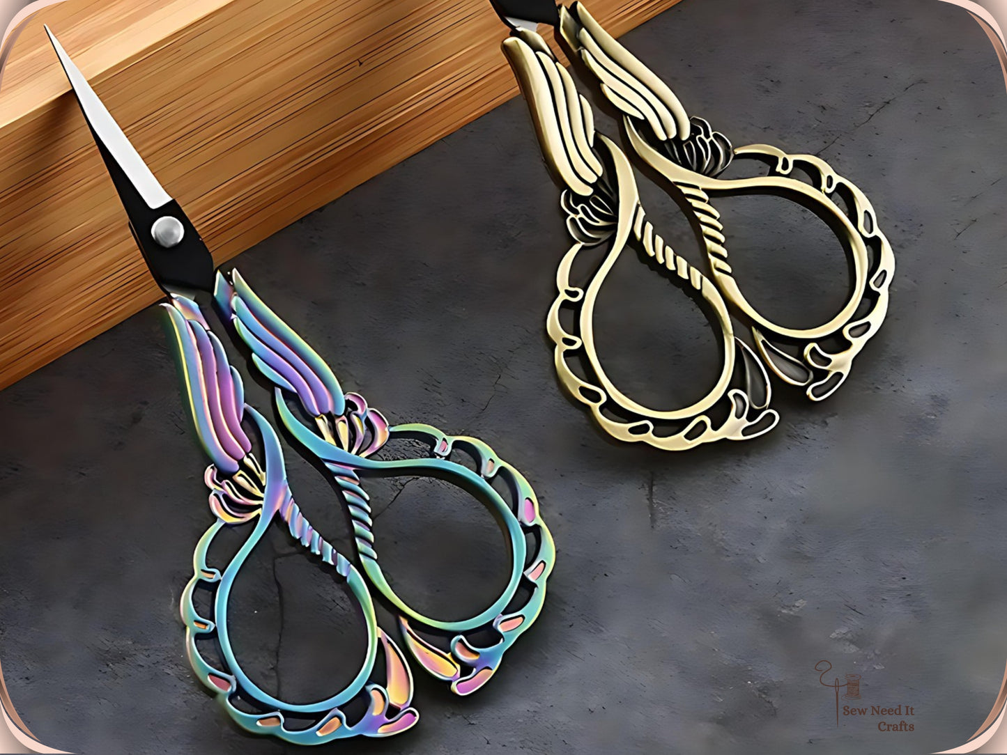 Elegant Metal Engraved Orchid Flower Retro Antique Vintage Sewing Scissors