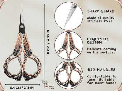 Elegant Metal Engraved Orchid Flower Retro Antique Vintage Sewing Scissors