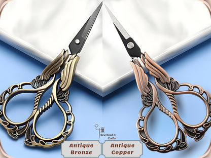 Elegant Metal Engraved Orchid Flower Retro Antique Vintage Sewing Scissors
