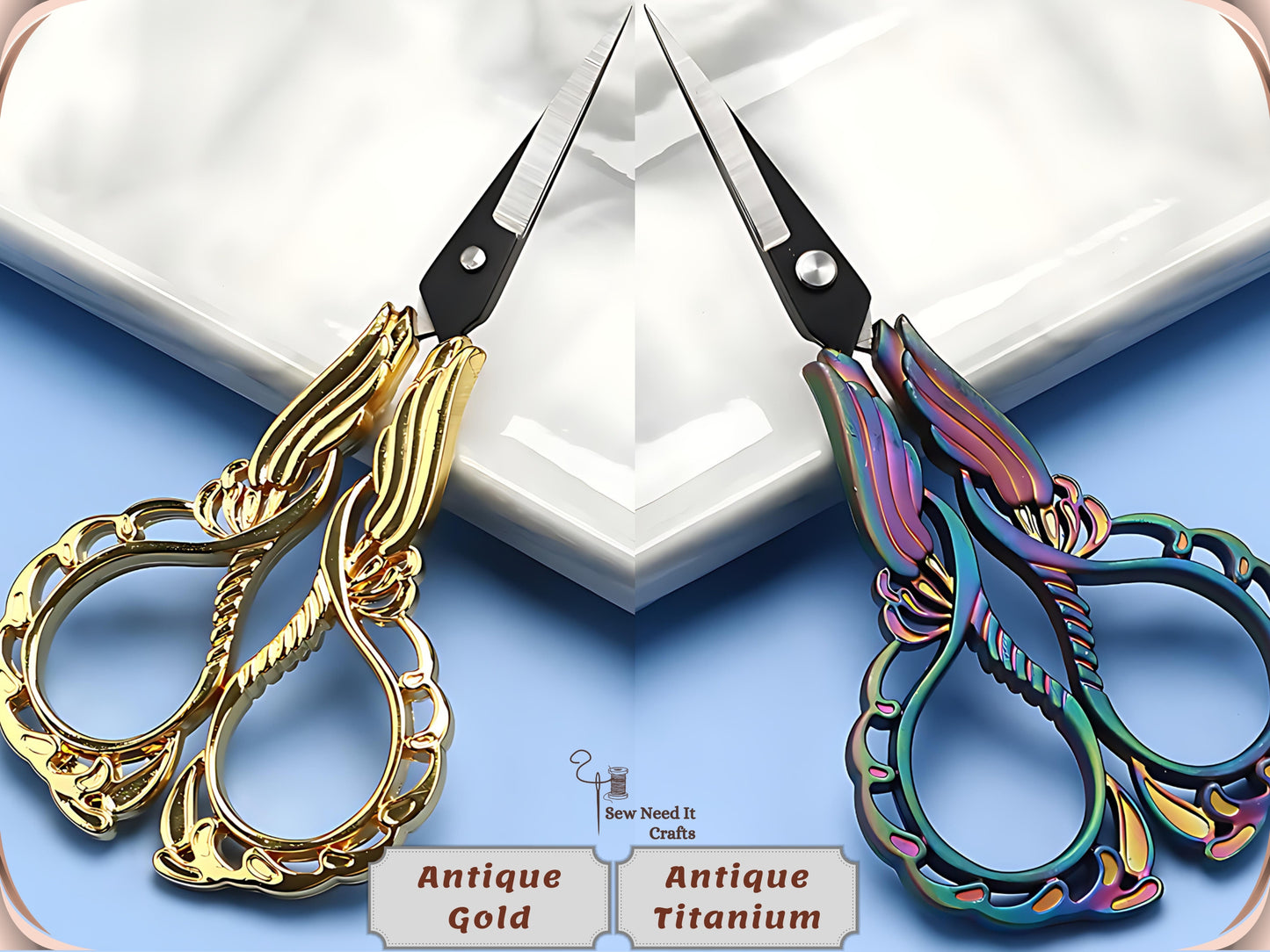 Elegant Metal Engraved Orchid Flower Retro Antique Vintage Sewing Scissors