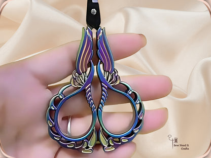 Elegant Metal Engraved Orchid Flower Retro Antique Vintage Sewing Scissors