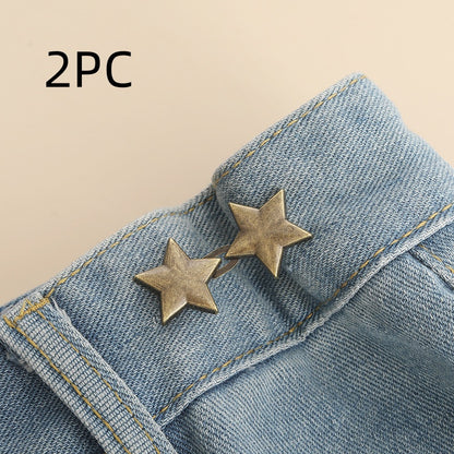 Bronze star shape waist adjuster, two sets, shown on a denim waistband