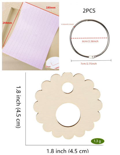 Style I scalloped daisy wooden embroidery floss organizer boards, 50 piece set with 2 metal rings and blank labels