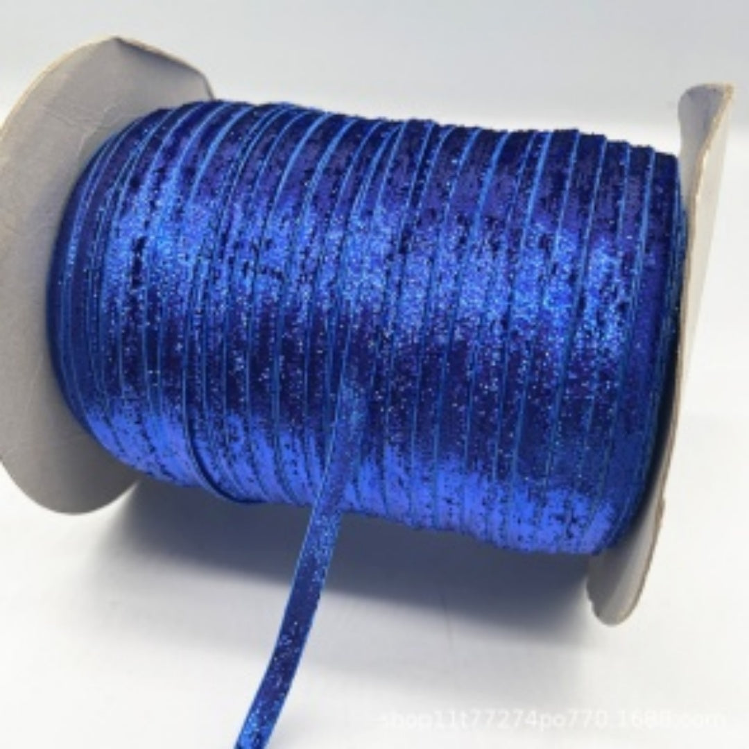 Glitter Velvet Ribbons 5 Yards / 4.5 Meters - 6 mm / 1/4" Single Sided Finished Edges
