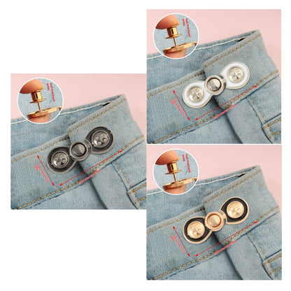 Bow button waist adjusters in golden, silver white and gunmetal, three sets