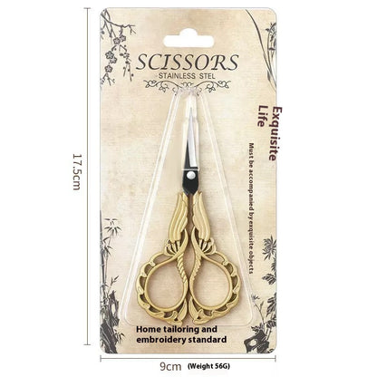 Elegant Metal Engraved Orchid Flower Retro Antique Vintage Sewing Scissors