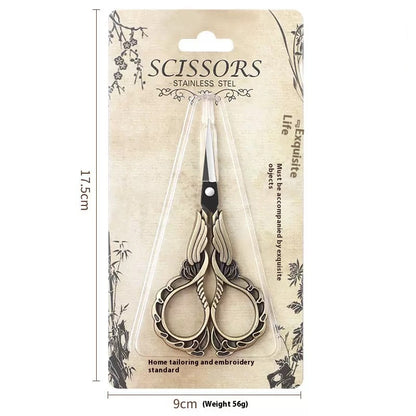 Elegant Metal Engraved Orchid Flower Retro Antique Vintage Sewing Scissors