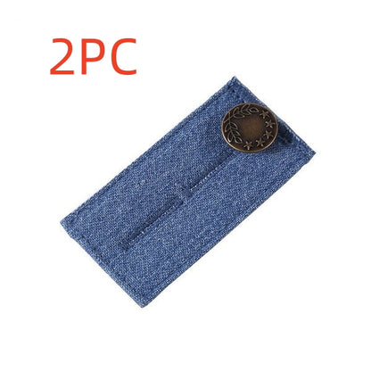 Blue 2-buttonhole denim jeans waist extender, pack of 2