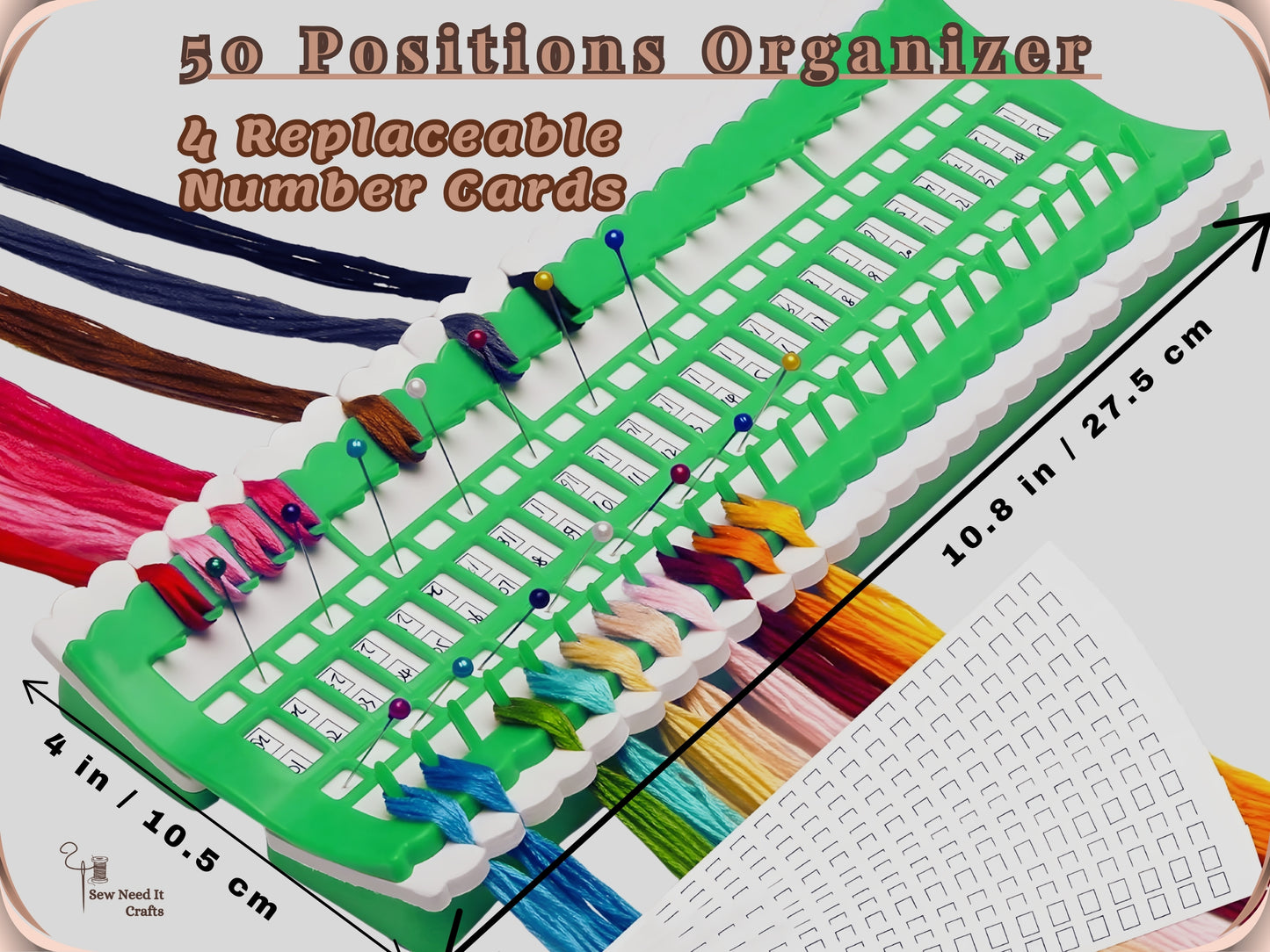 Embroidery Thread Organizer 30/50 Slots with Replaceable Number Cards, Built-In Needle Holder