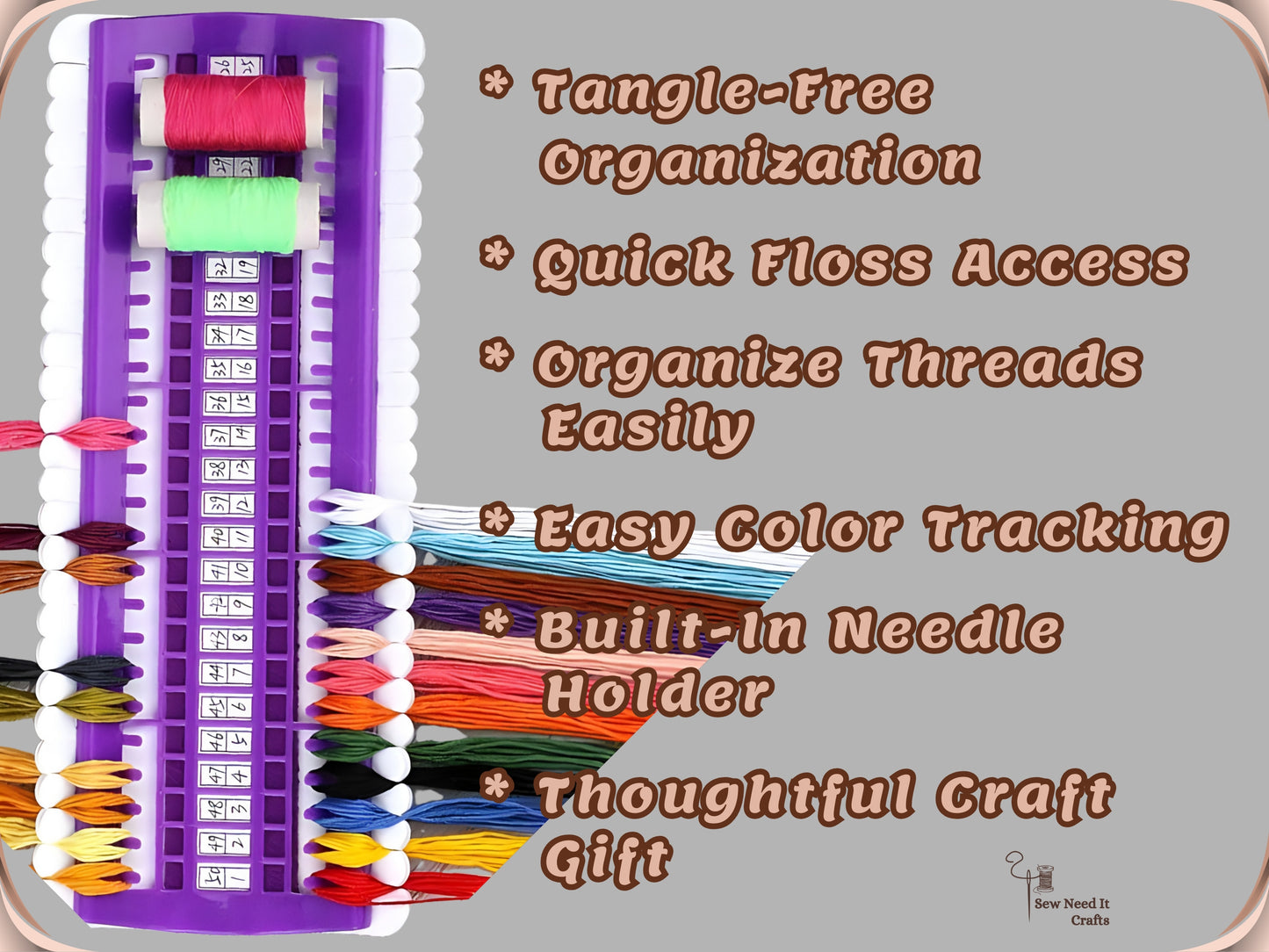 Embroidery Thread Organizer 30/50 Slots with Replaceable Number Cards, Built-In Needle Holder