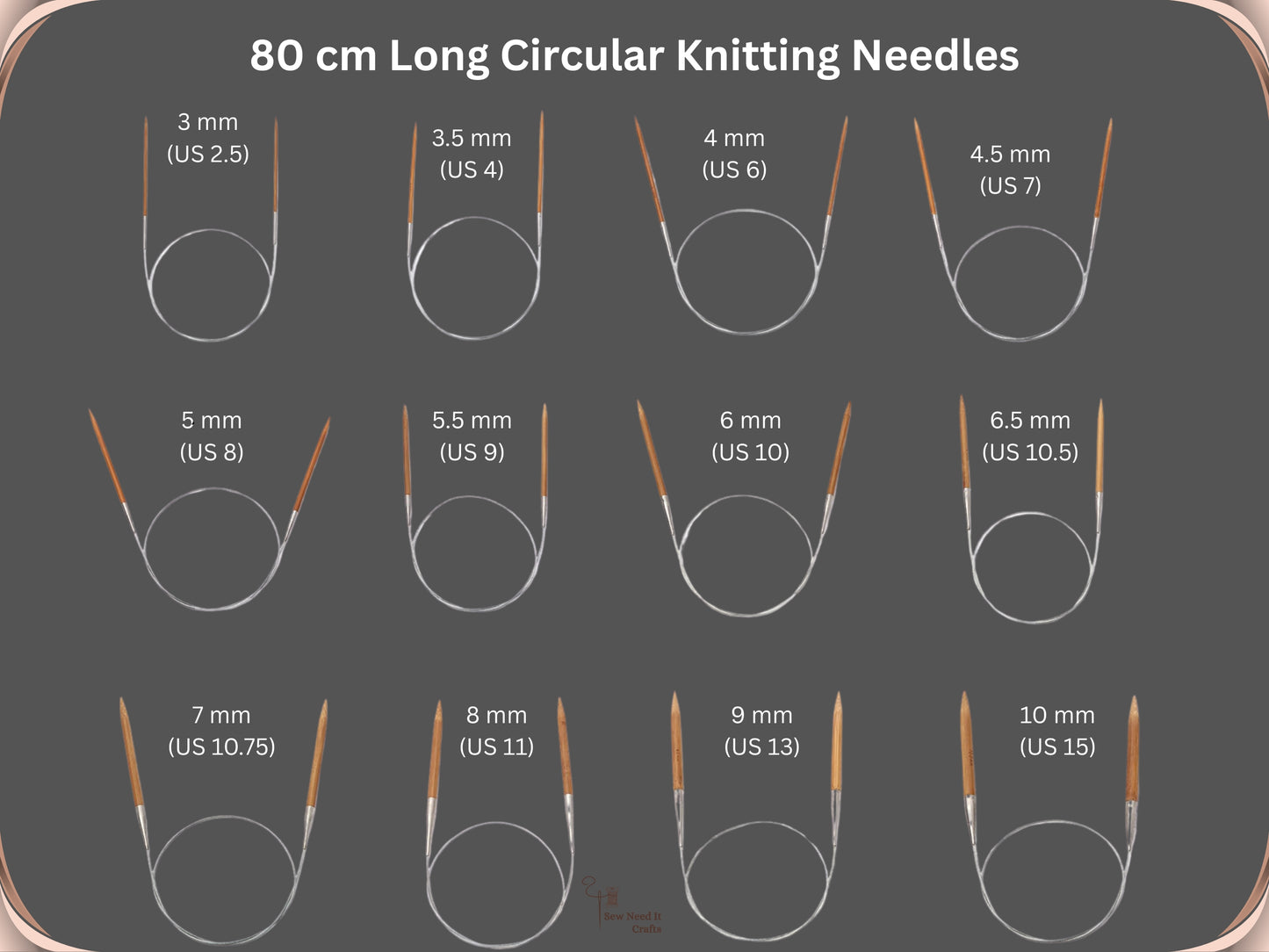 Wood Circular Knitting Needles 80cm 3-10mm, Bamboo Circular Knitting Needles