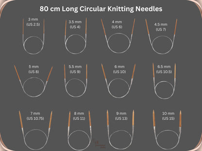 Wood Circular Knitting Needles 80cm 3-10mm, Bamboo Circular Knitting Needles