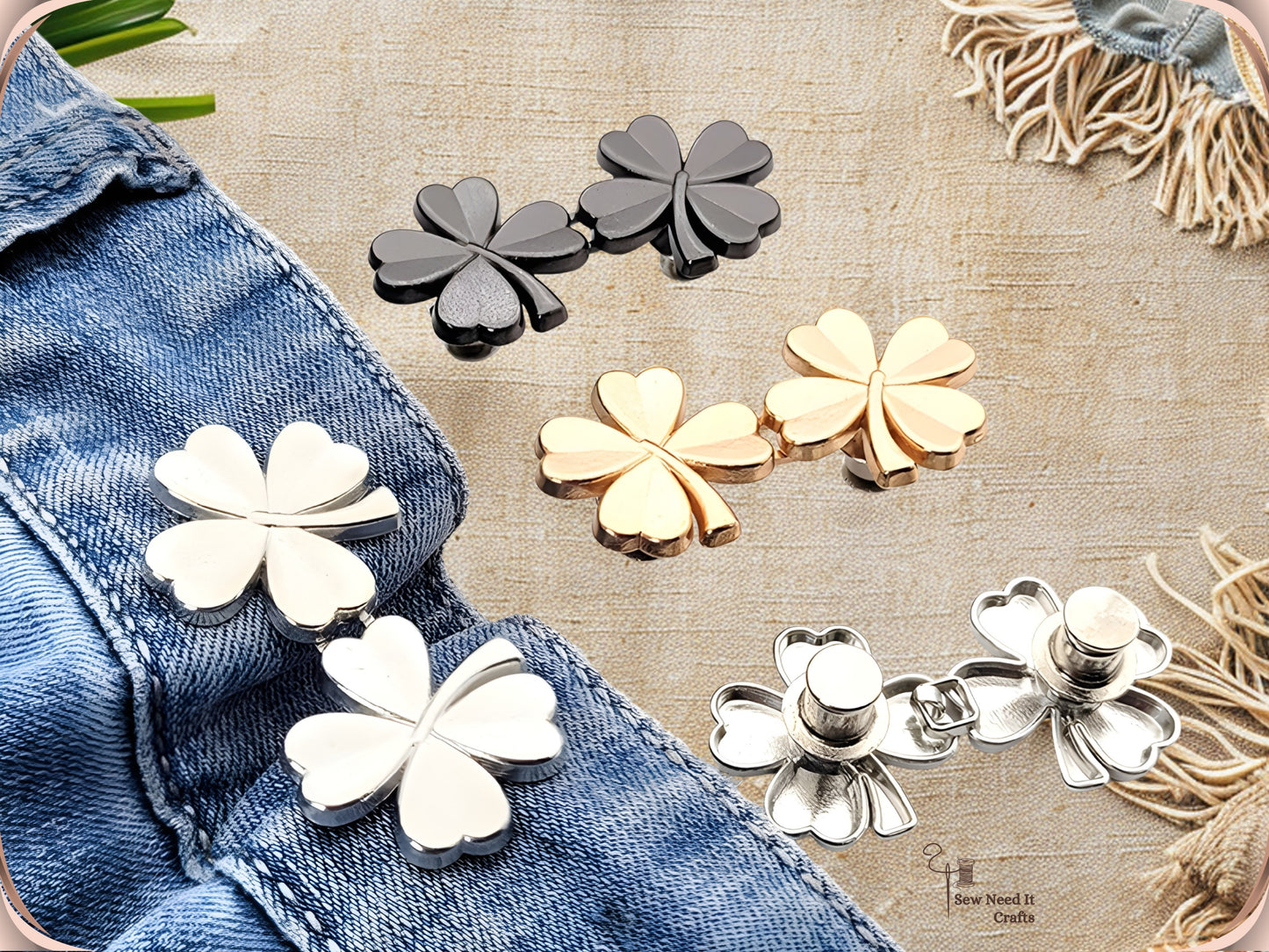 No Sew Waist Adjusters for Pants, Jeans Waist Tightener Four Leaf Clover Clip