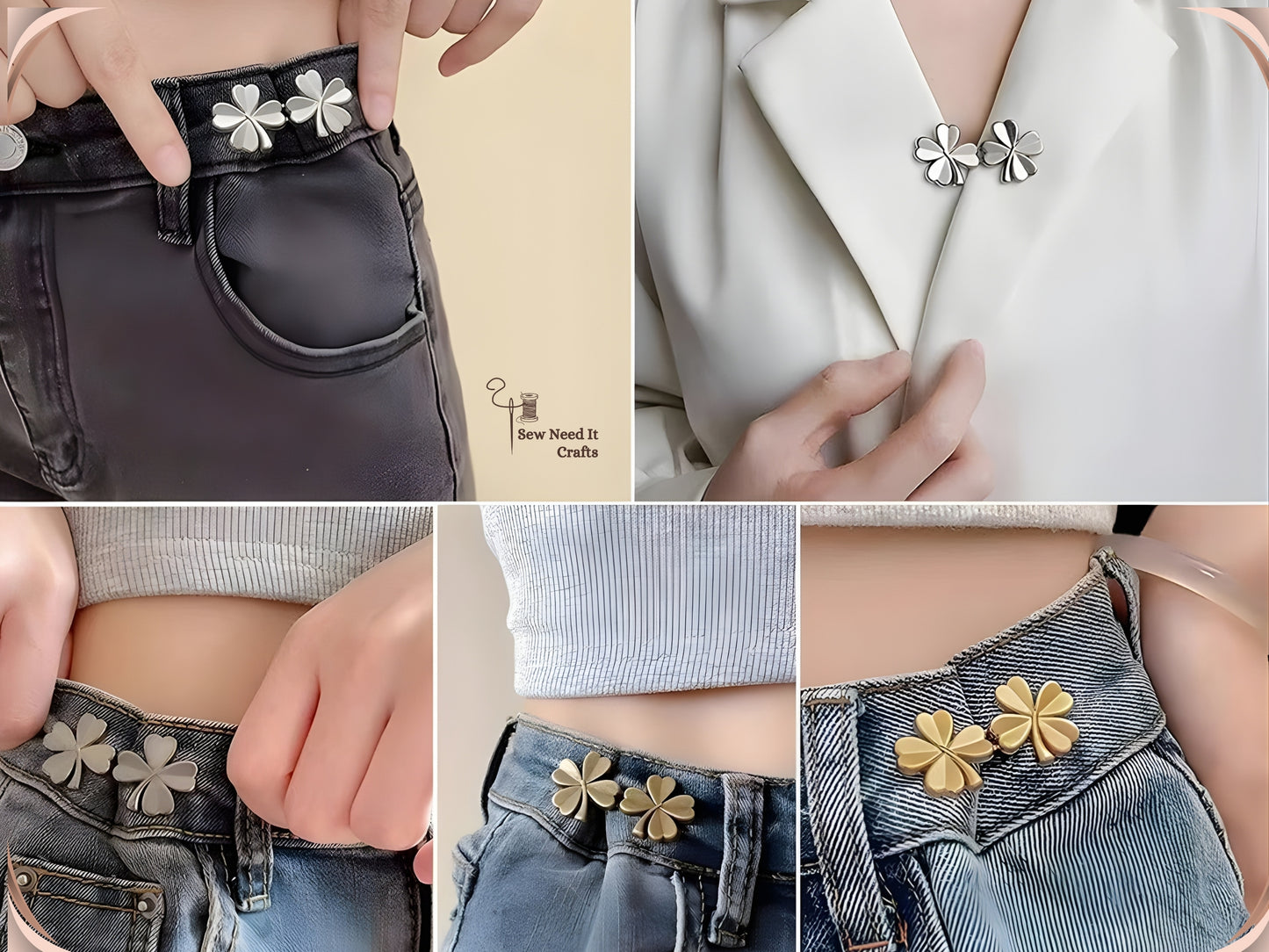 No Sew Waist Adjusters for Pants, Jeans Waist Tightener Four Leaf Clover Clip