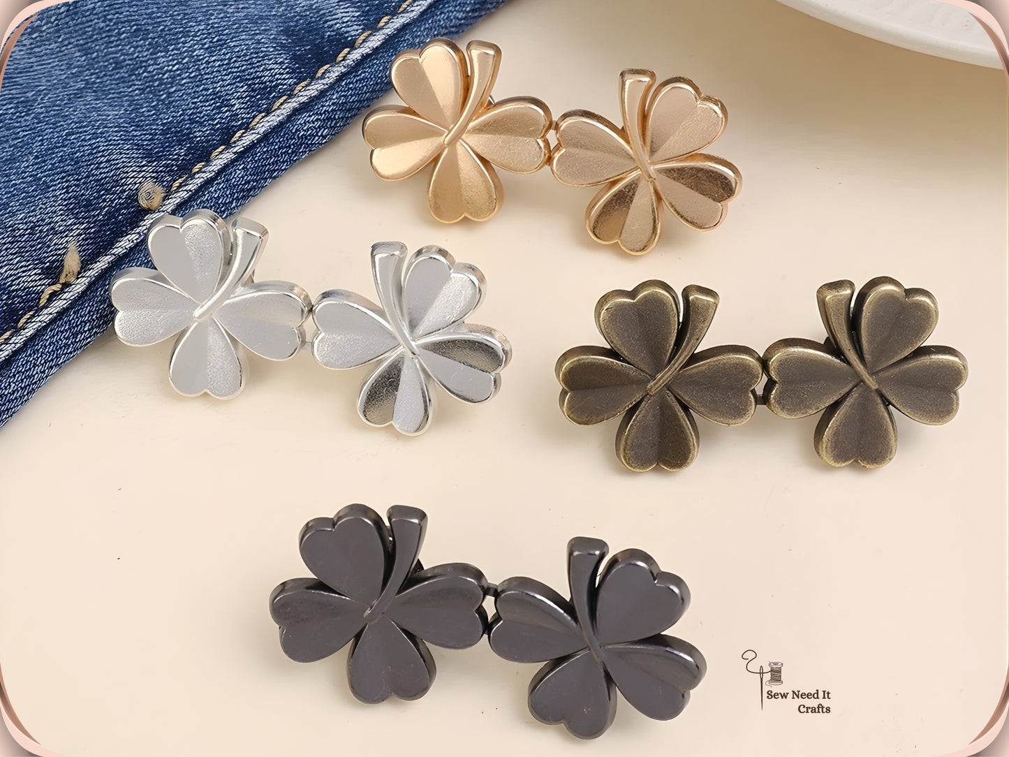 No Sew Waist Adjusters for Pants, Jeans Waist Tightener Four Leaf Clover Clip