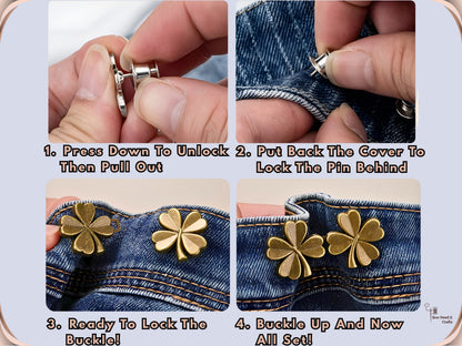 No Sew Waist Adjusters for Pants, Jeans Waist Tightener Four Leaf Clover Clip