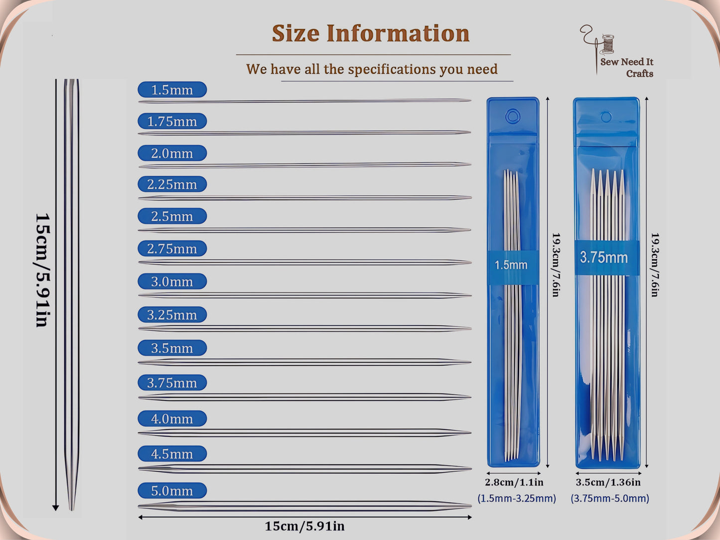 5 Pcs Short Knitting Needles Set 15 cm 5.9 inch