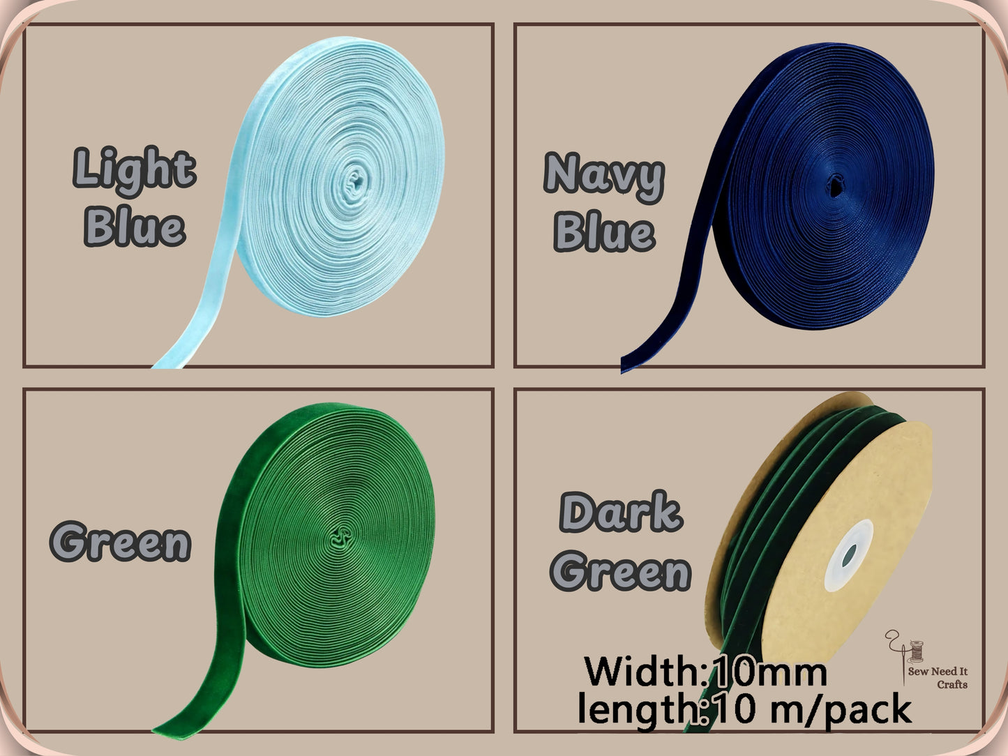 10 Meter 10mm Velvet Ribbons (10.9 Yard, 1cm/0.4"), Single Faced Finished Edge