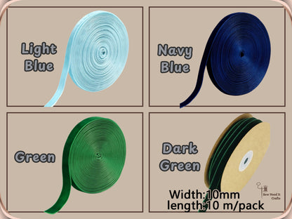 10 Meter 10mm Velvet Ribbons (10.9 Yard, 1cm/0.4"), Single Faced Finished Edge
