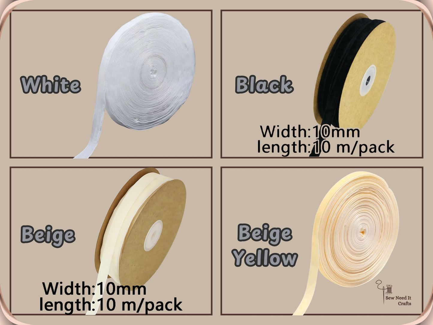 10 Meter 10mm Velvet Ribbons (10.9 Yard, 1cm/0.4"), Single Faced Finished Edge