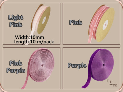 10 Meter 10mm Velvet Ribbons (10.9 Yard, 1cm/0.4"), Single Faced Finished Edge