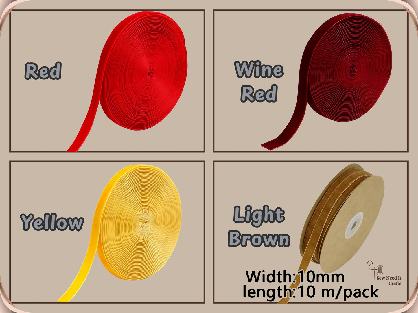 10 Meter 10mm Velvet Ribbons (10.9 Yard, 1cm/0.4"), Single Faced Finished Edge