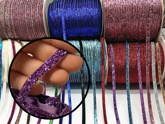 Glitter Velvet Ribbons 5 Yards / 4.5 Meters - 6 mm / 1/4" Single Sided Finished Edges