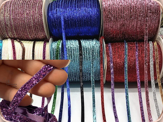 Glitter Velvet Ribbons 5 Yards / 4.5 Meters - 6 mm / 1/4" Single Sided Finished Edges