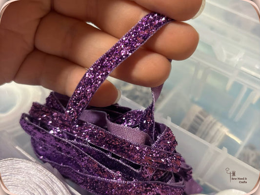 Glitter Velvet Ribbons 5 Yards / 4.5 Meters - 6 mm / 1/4" Single Sided Finished Edges