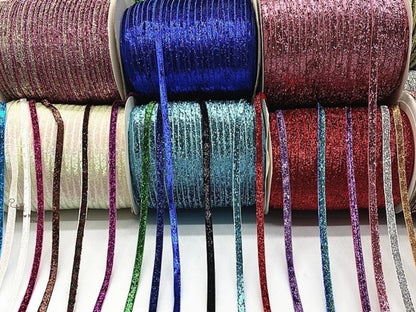 Glitter Velvet Ribbons 5 Yards / 4.5 Meters - 6 mm / 1/4" Single Sided Finished Edges