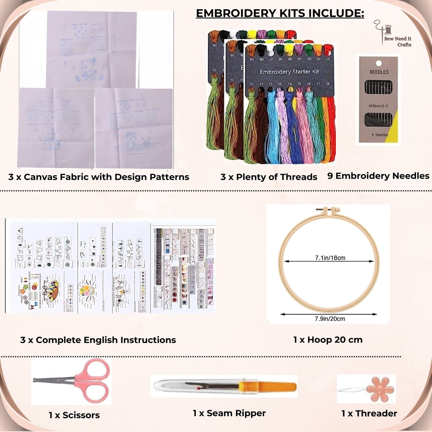 3 Pieces Set Beginner Embroidery Duckling, Kittens