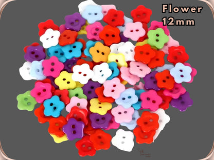 Flower shaped novelty sewing buttons, 12 mm, shown in assorted colours