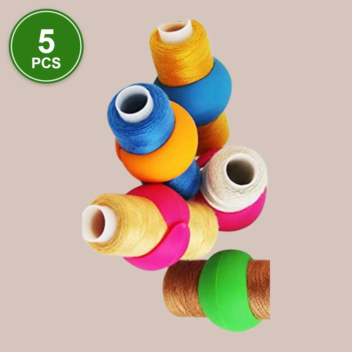 #3 Spool Huggers, 5 pcs: colourful silicone spool huggers wrapped around thread spools