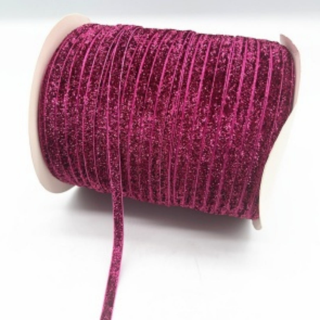 Glitter Velvet Ribbons 5 Yards / 4.5 Meters - 6 mm / 1/4" Single Sided Finished Edges