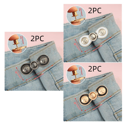 Bow button waist adjusters in golden, silver white and gunmetal, six sets, two of each colour