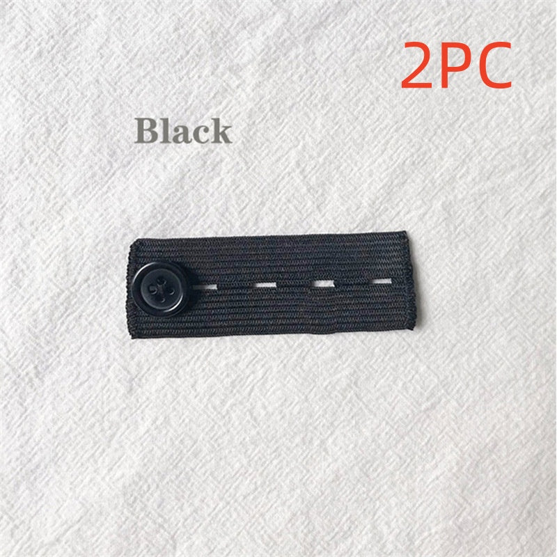 Black 4-buttonhole elastic waist extender, pack of 2