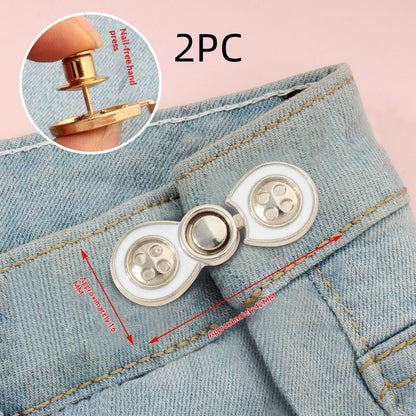 Silver and white bow button waist adjusters, two sets, no-sew jean waistband tighteners