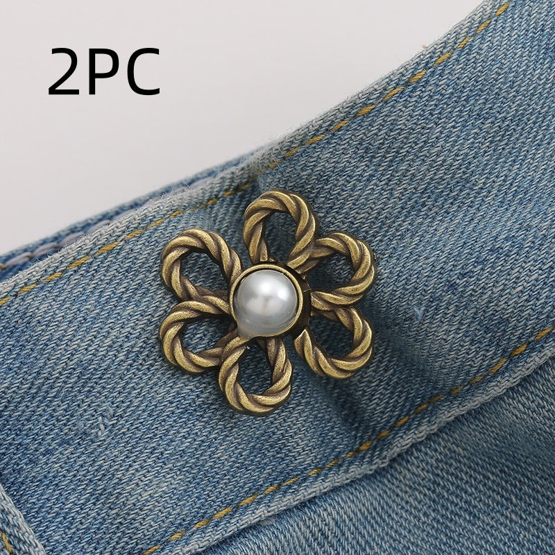 Bronze pearl flower no-sew waist adjuster clips, 2 sets