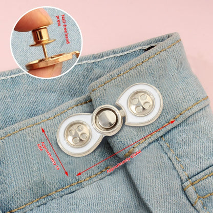 Silver and white bow button waist adjuster, one set, no-sew jean waistband tightener