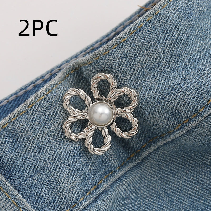 Silver pearl flower no-sew waist adjuster clips, 2 sets