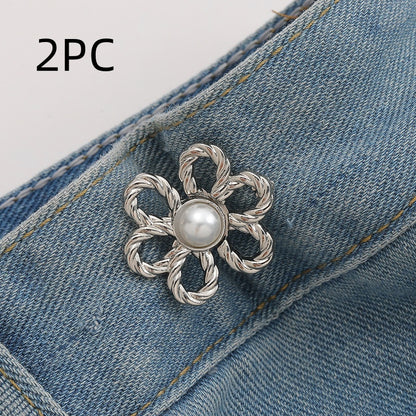 Silver pearl flower no-sew waist adjuster clips, 2 sets