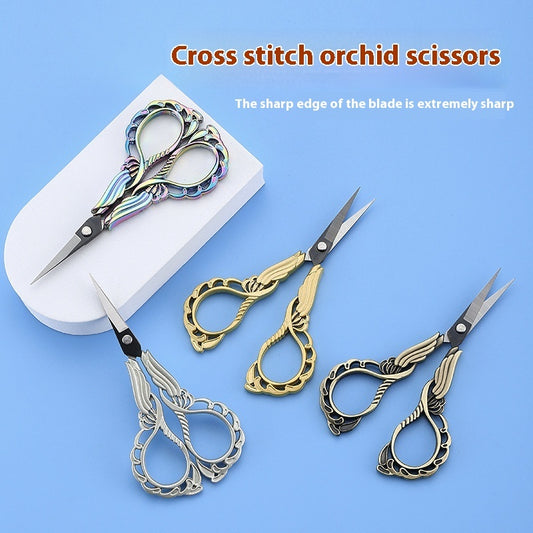 Elegant Metal Engraved Orchid Flower Retro Antique Vintage Sewing Scissors