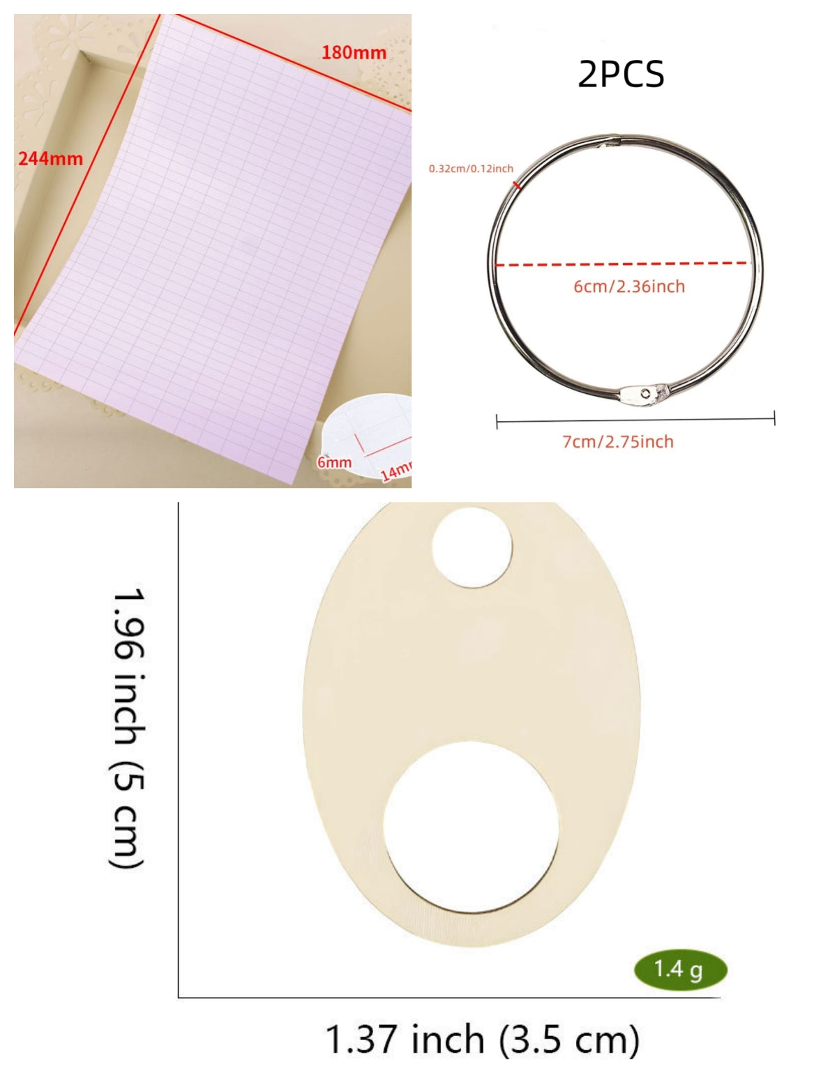 Style J oval wooden embroidery floss organizer boards, 50 piece set with 2 metal rings and blank labels