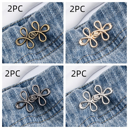 Eight clover flower waist adjuster sets, two each in bronze, golden, gunmetal and silver