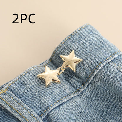 Golden star shape waist adjuster, two sets, shown on a denim waistband