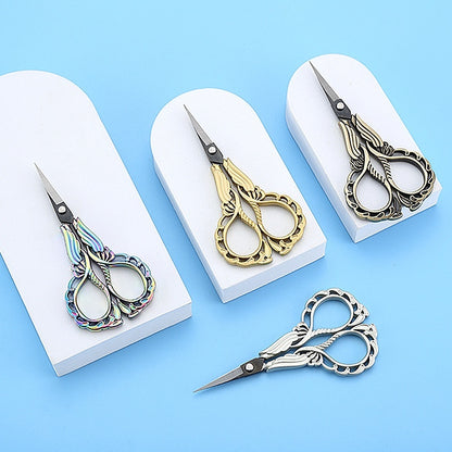 Elegant Metal Engraved Orchid Flower Retro Antique Vintage Sewing Scissors